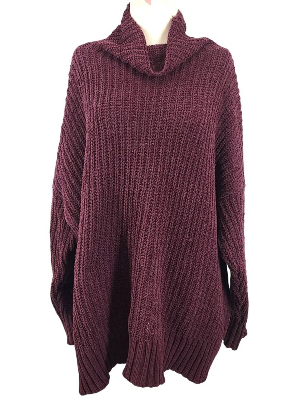 Women's Aerie Wine Purple Soft Velvety Cableknit Sweater Heavy Large High Neck